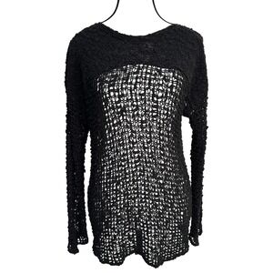 Hands to Hearts Open Knit Boucle Sweater Womens M Black‎ Grunge Whimsigoth Sheer